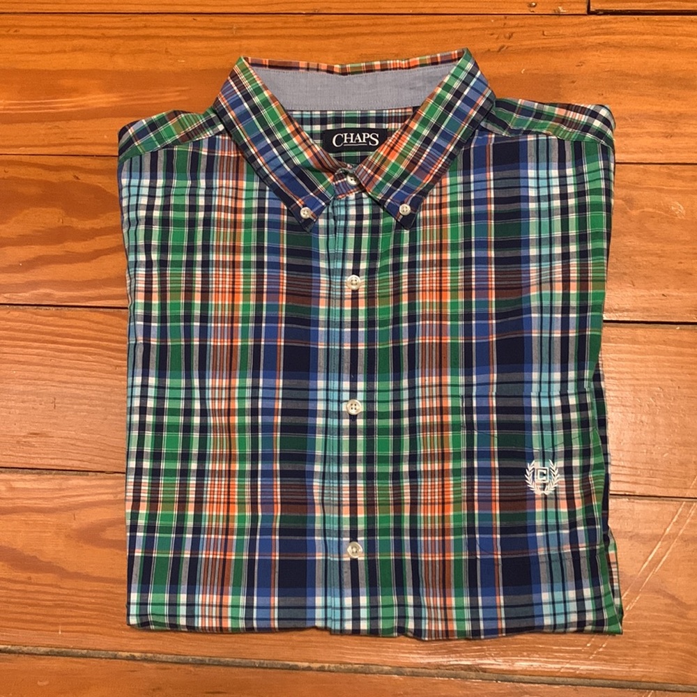 ⭐️Chaps Easy Care Plaid Button Short Sleeve Shirt Size XXL